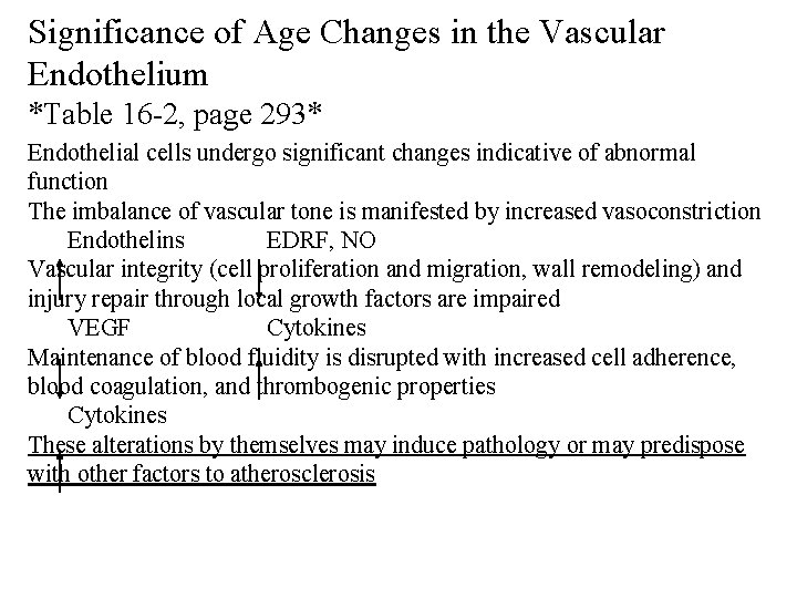 Significance of Age Changes in the Vascular Endothelium *Table 16 -2, page 293* Endothelial