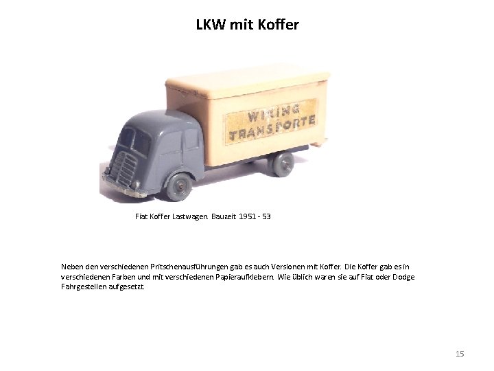 LKW mit Koffer Fiat Koffer Lastwagen. Bauzeit 1951 - 53 Neben den verschiedenen Pritschenausführungen