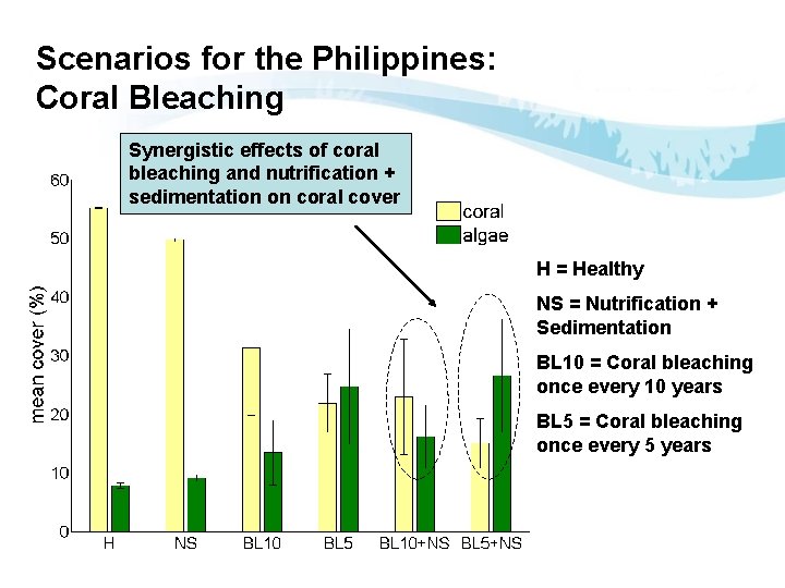 Scenarios for the Philippines: Coral Bleaching Synergistic effects of coral bleaching and nutrification +