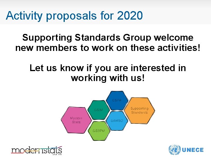 Activity proposals for 2020 Supporting Standards Group welcome new members to work on these