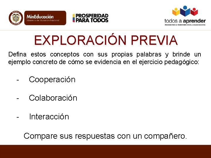 EXPLORACIÓN PREVIA Defina estos conceptos con sus propias palabras y brinde un ejemplo concreto