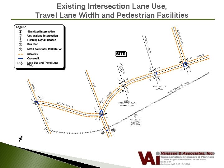 Existing Intersection Lane Use, Travel Lane Width and Pedestrian Facilities 