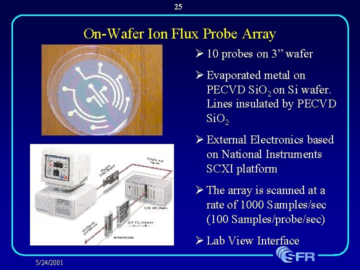 25 On-Wafer Ion Flux Probe Array Ø 10 probes on 3” wafer Ø Evaporated