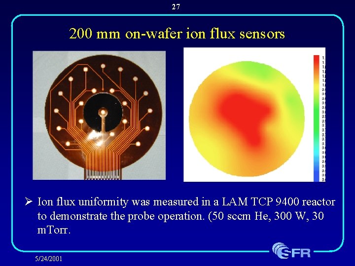 27 200 mm on-wafer ion flux sensors Ø Ion flux uniformity was measured in