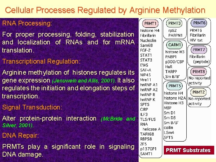 Cellular Processes Regulated by Arginine Methylation RNA Processing: For proper processing, folding, stabilization and
