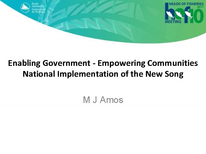 Enabling Government - Empowering Communities National Implementation of the New Song M J Amos