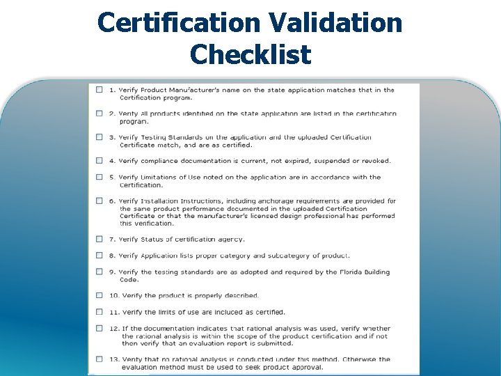 Certification Validation Checklist 