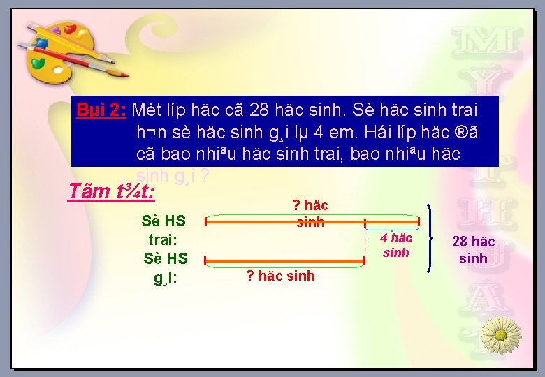 Bµi 2: Mét líp häc cã 28 häc sinh. Sè häc sinh trai h¬n