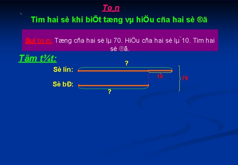 To¸n Tim hai sè khi biÕt tæng vµ hiÖu cña hai sè ®ã Bµi