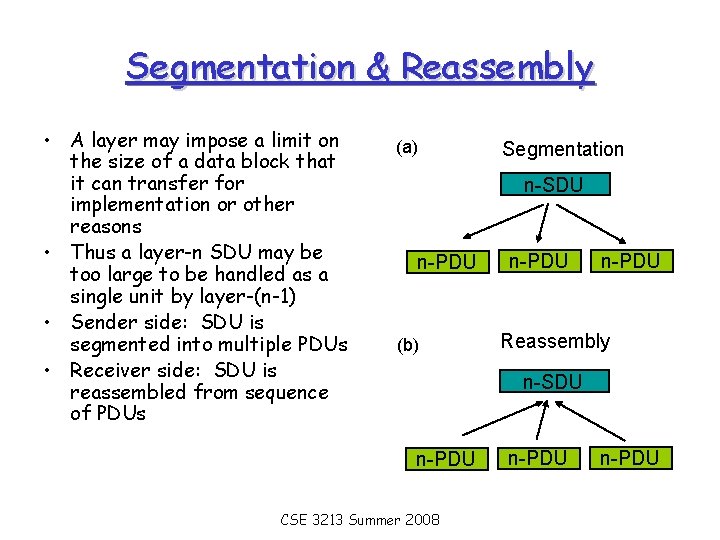 Segmentation & Reassembly • A layer may impose a limit on the size of