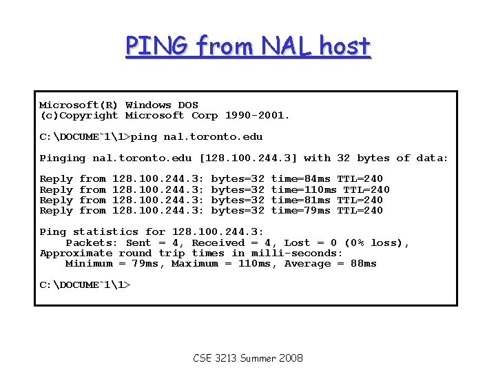 PING from NAL host Microsoft(R) Windows DOS (c)Copyright Microsoft Corp 1990 -2001. C: DOCUME~11>ping