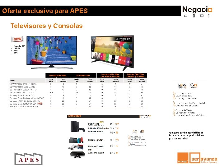 Oferta exclusiva para APES Televisores y Consolas *pregunta por la disponibilidad de los terminales