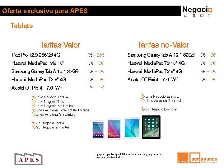 Oferta exclusiva para APES Tablets *pregunta por la disponibilidad de los terminales y los