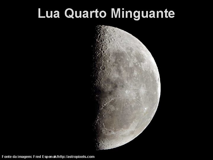 Lua Quarto Minguante Fonte da imagem: Fred Espenak/http: //astropixels. com 