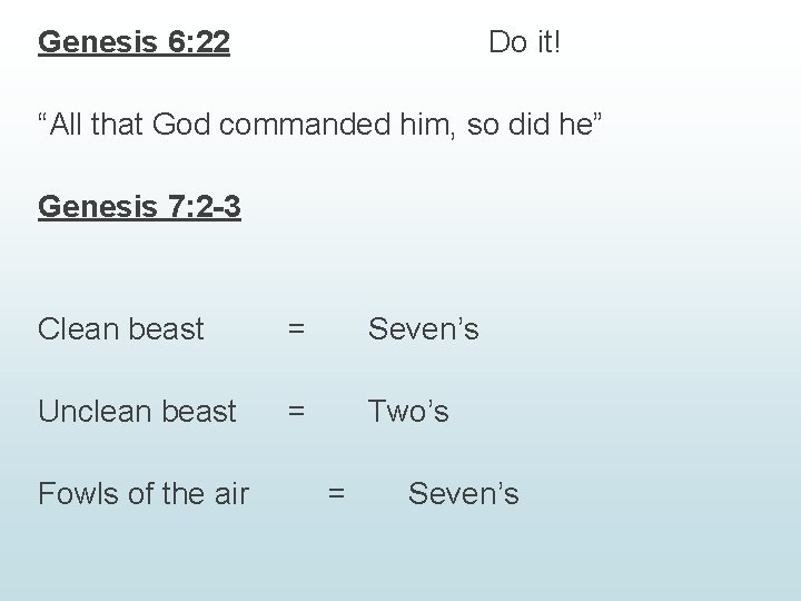 Genesis 6: 22 Do it! “All that God commanded him, so did he” Genesis Genesis 6: 22 Do it! “All that God commanded him, so did he” Genesis