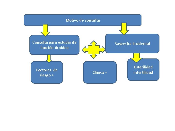 Motivo de consulta Consulta para estudio de función tiroidea Factores de riesgo + Sospecha