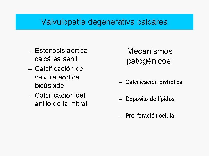 Valvulopatía degenerativa calcárea – Estenosis aórtica calcárea senil – Calcificación de válvula aórtica bicúspide