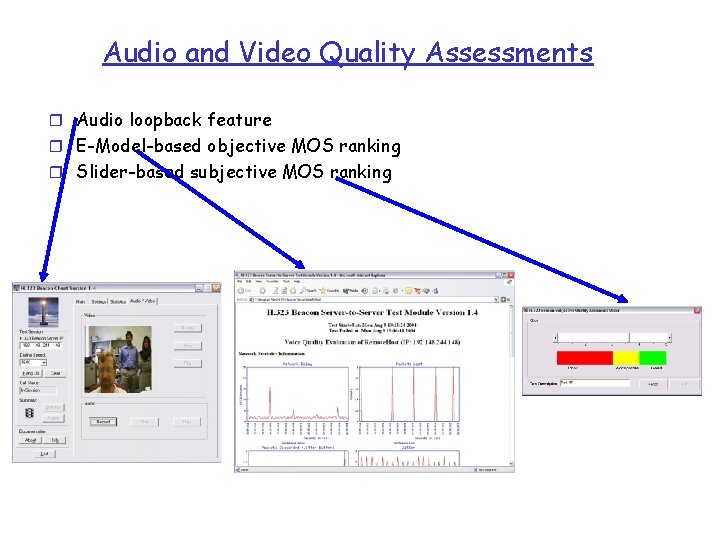 Audio and Video Quality Assessments r Audio loopback feature r E-Model-based objective MOS ranking