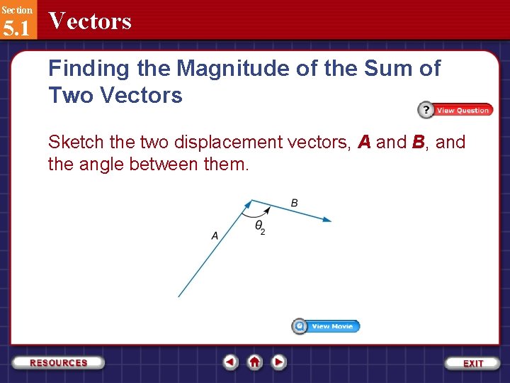 Section 5. 1 Vectors Finding the Magnitude of the Sum of Two Vectors Sketch