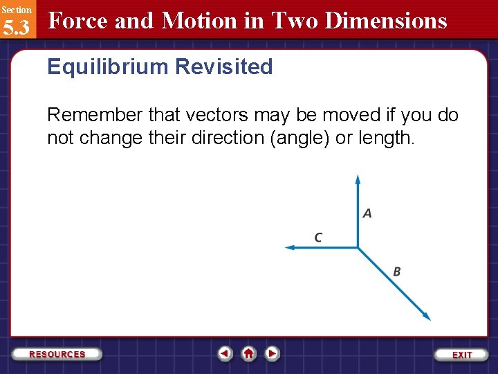 Section 5. 3 Force and Motion in Two Dimensions Equilibrium Revisited Remember that vectors