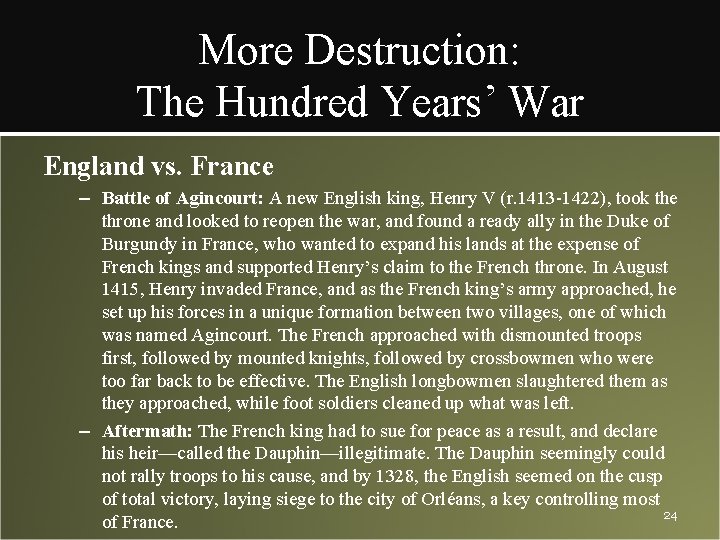 More Destruction: The Hundred Years’ War England vs. France – Battle of Agincourt: A