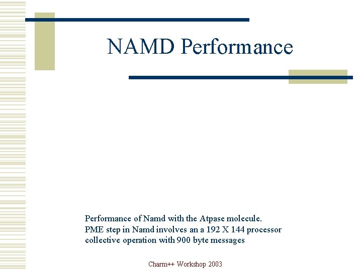 NAMD Performance of Namd with the Atpase molecule. PME step in Namd involves an