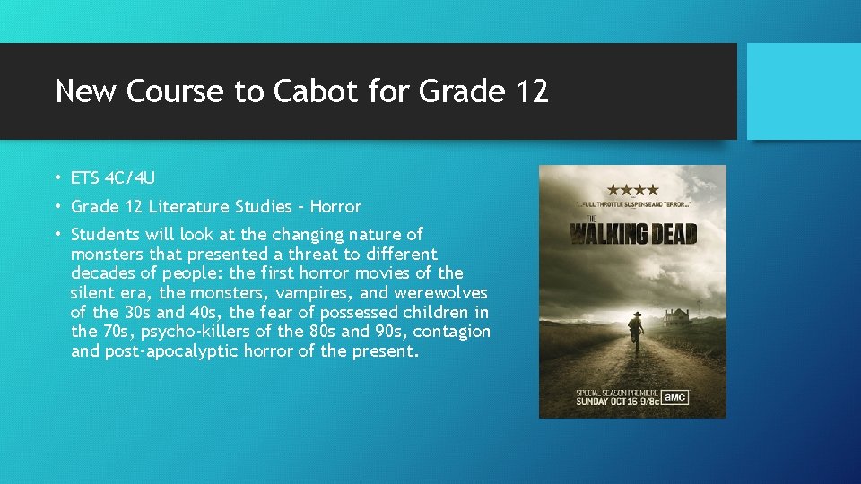 New Course to Cabot for Grade 12 • ETS 4 C/4 U • Grade