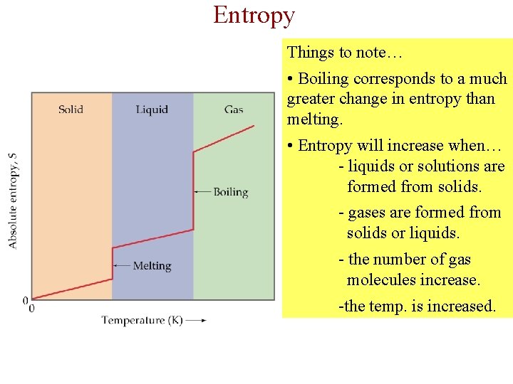 Entropy Things to note… • Boiling corresponds to a much greater change in entropy