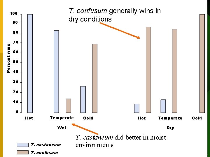 T. confusum generally wins in dry conditions 100 90 Percent wins 80 70 60