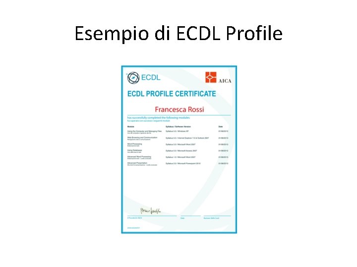 Esempio di ECDL Profile 