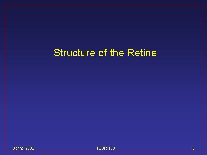 Structure of the Retina Spring 2006 IEOR 170 5 