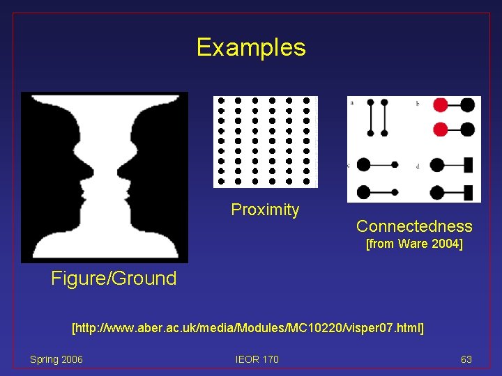 Examples Proximity Connectedness [from Ware 2004] Figure/Ground [http: //www. aber. ac. uk/media/Modules/MC 10220/visper 07.