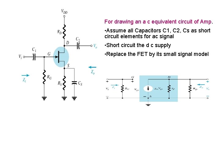For drawing an a c equivalent circuit of Amp. • Assume all Capacitors C