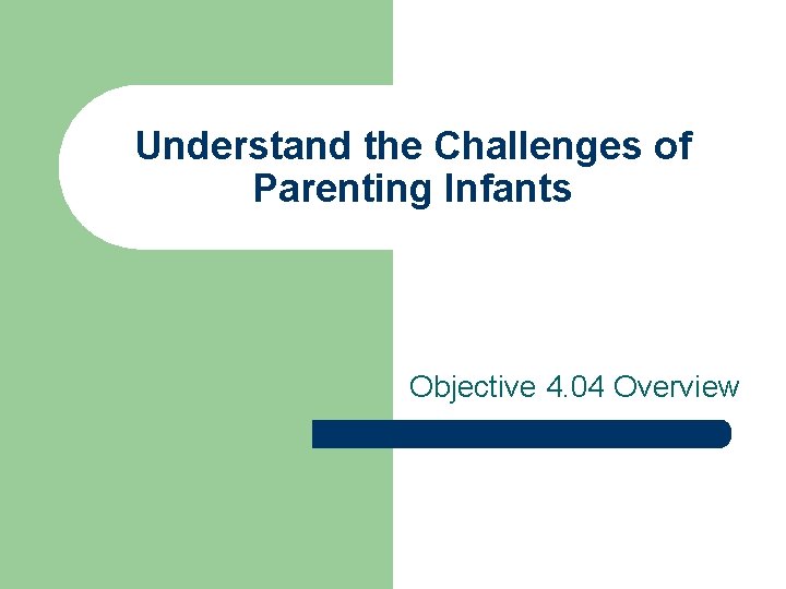 Understand the Challenges of Parenting Infants Objective 4. 04 Overview 