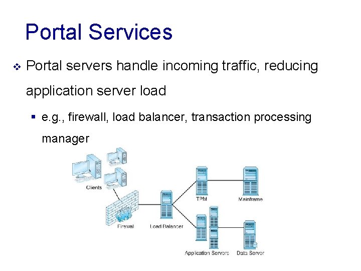 Portal Services v Portal servers handle incoming traffic, reducing application server load § e.