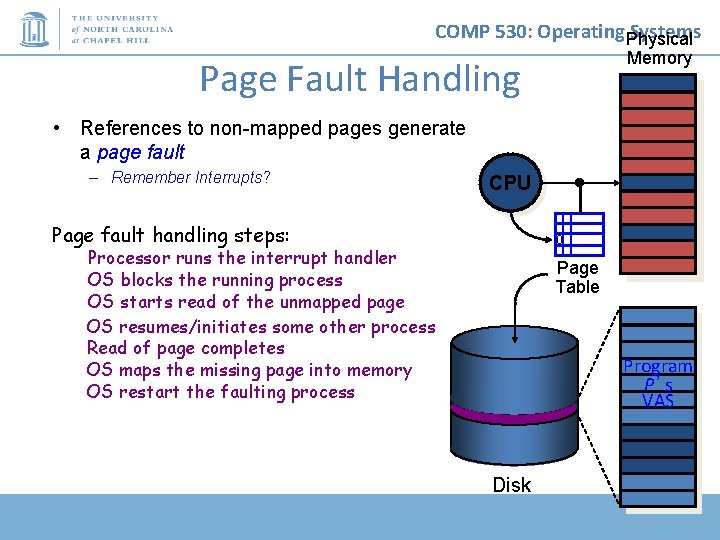 COMP 530: Operating Physical Systems Memory Page Fault Handling • References to non-mapped pages