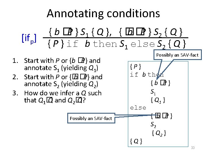 Annotating conditions [ifp] { b �P } S 1 { Q }, { �