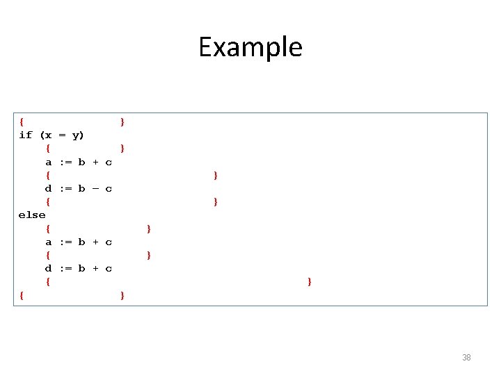 Example { } if (x = y) { x=y, y=x } a : =