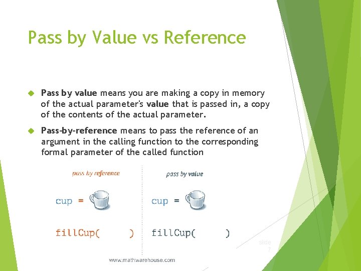 Pass by Value vs Reference Pass by value means you are making a copy