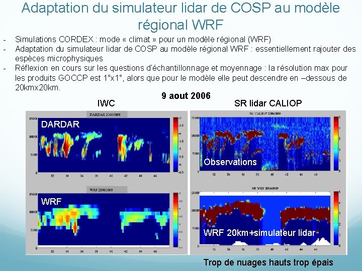 Adaptation du simulateur lidar de COSP au modèle régional WRF - Simulations CORDEX :