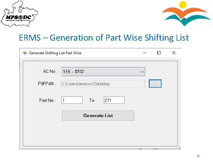 ERMS – Generation of Part Wise Shifting List 36 