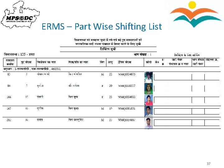 ERMS – Part Wise Shifting List 37 