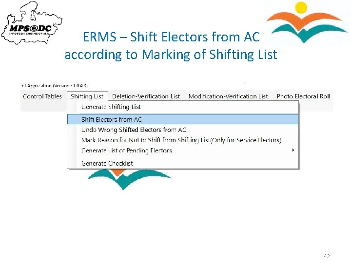 ERMS – Shift Electors from AC according to Marking of Shifting List 42 