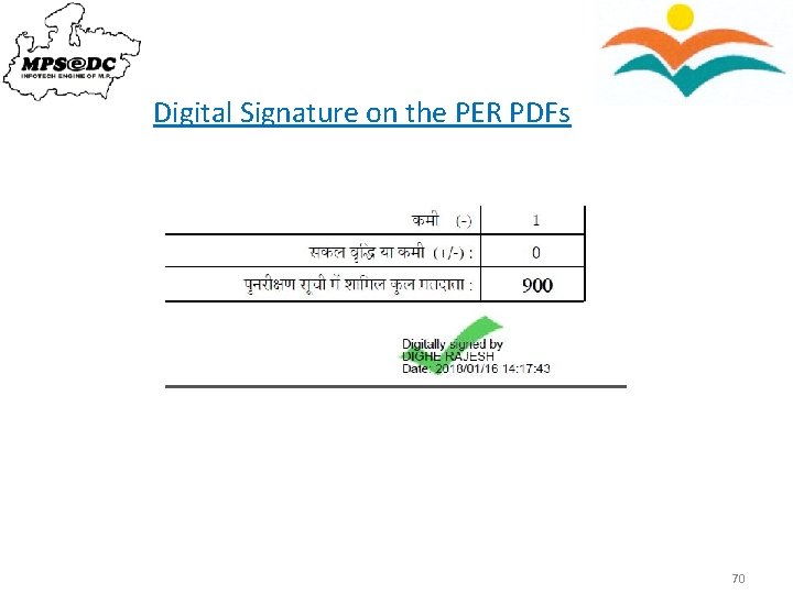 Digital Signature on the PER PDFs 70 