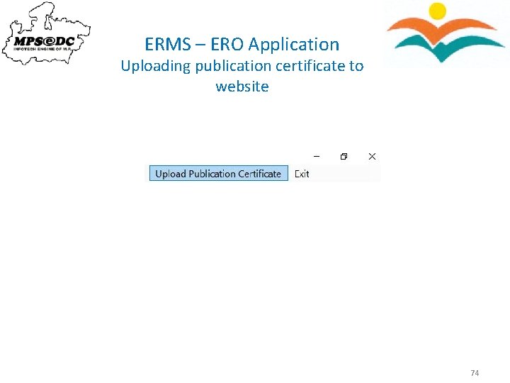 ERMS – ERO Application Uploading publication certificate to website 74 