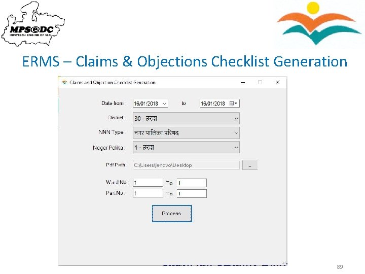 ERMS – Claims & Objections Checklist Generation 89 