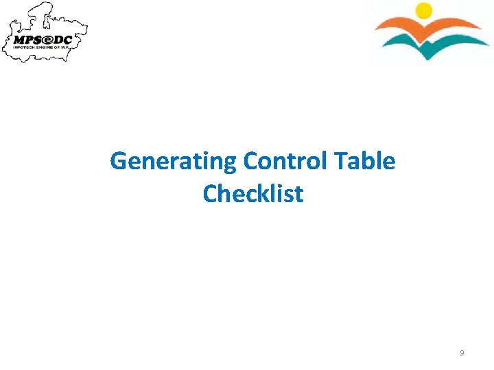 Generating Control Table Checklist 9 