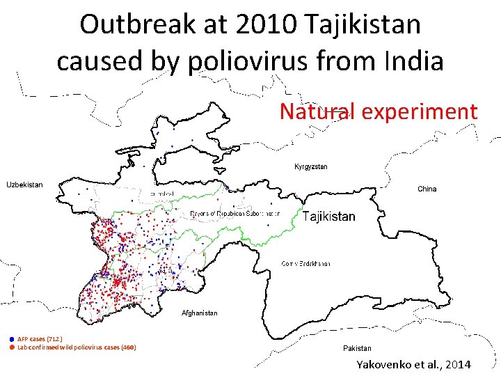 Outbreak at 2010 Tajikistan caused by poliovirus from India Natural experiment AFP cases (712)