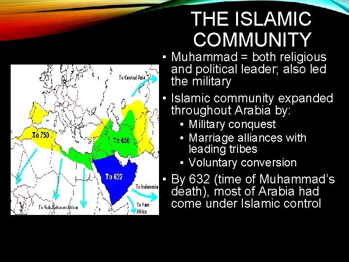 THE ISLAMIC COMMUNITY • Muhammad = both religious and political leader; also led the