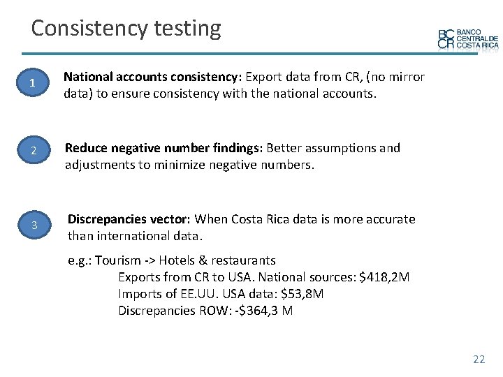 Consistency testing 1 National accounts consistency: Export data from CR, (no mirror data) to